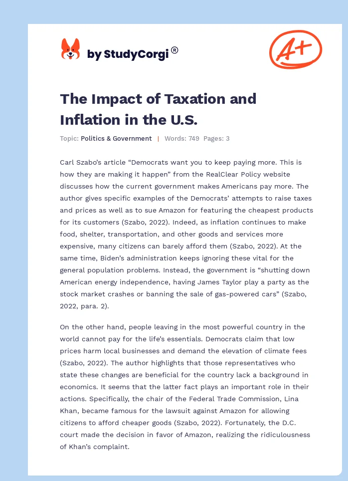 The Impact of Taxation and Inflation in the U.S.. Page 1