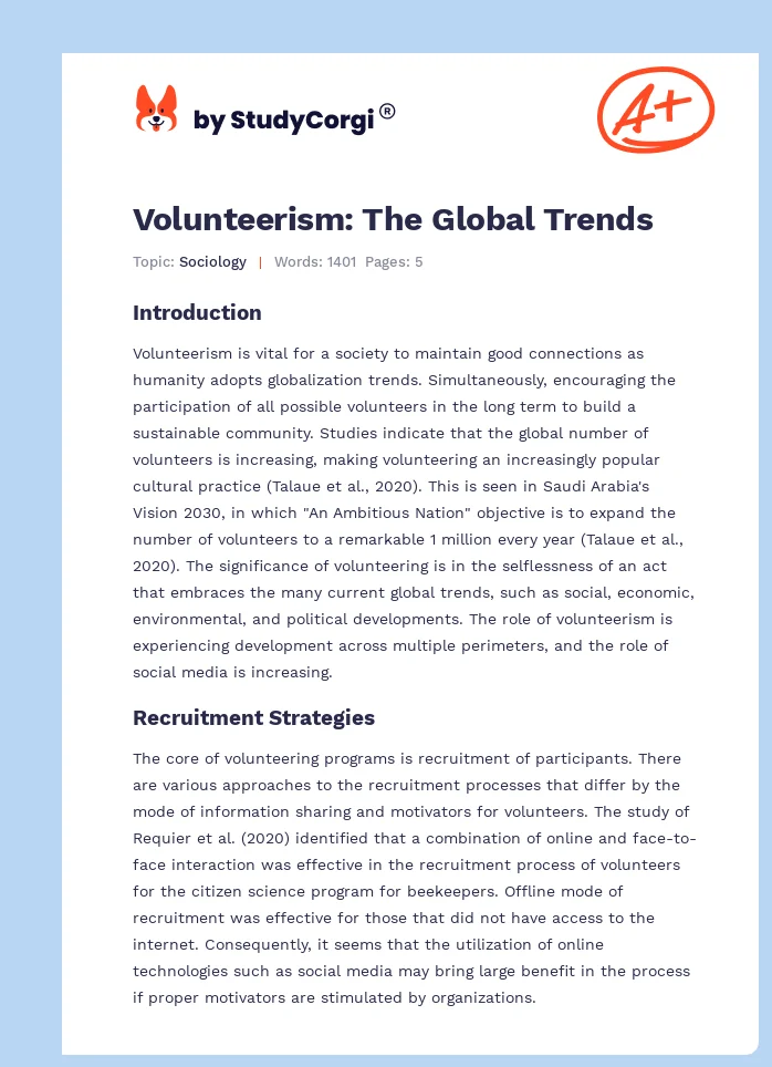Volunteerism: The Global Trends. Page 1