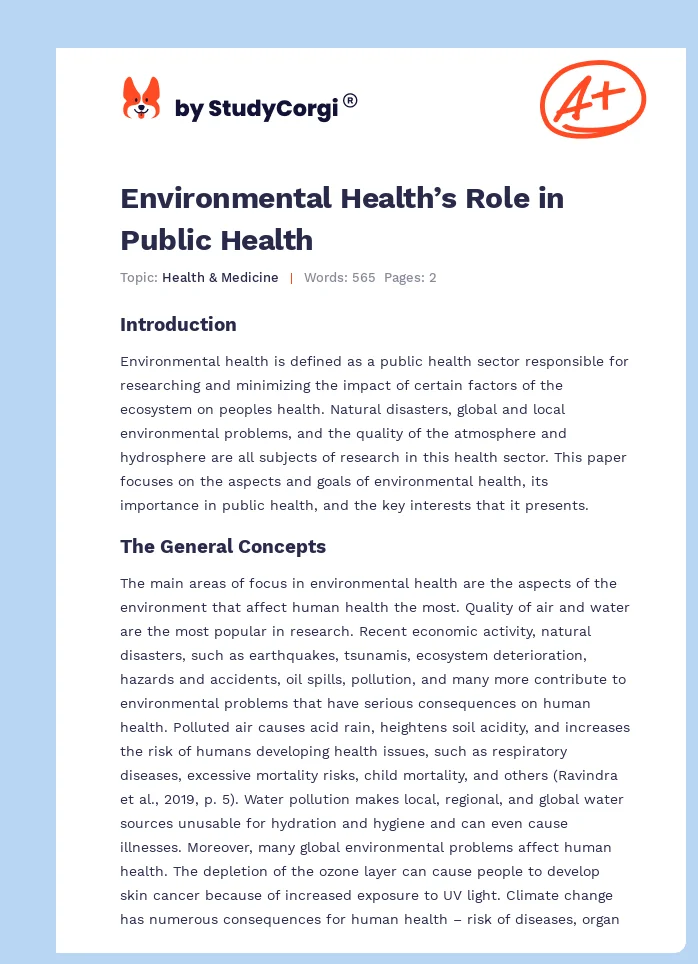 Environmental Health’s Role in Public Health. Page 1