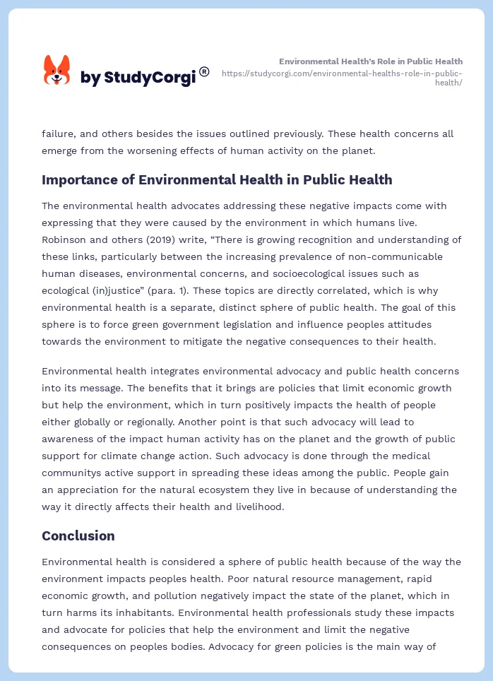 Environmental Health’s Role in Public Health. Page 2