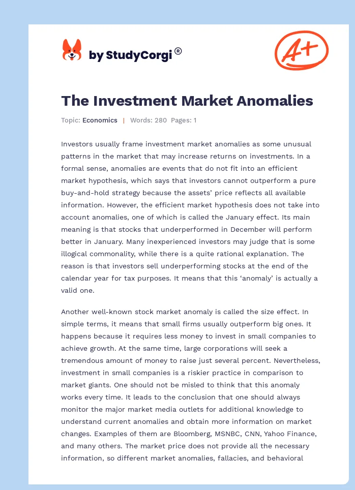 The Investment Market Anomalies. Page 1