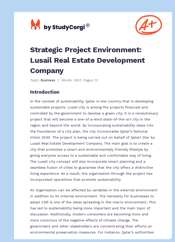 Strategic Project Environment: Lusail Real Estate Development Company. Page 1