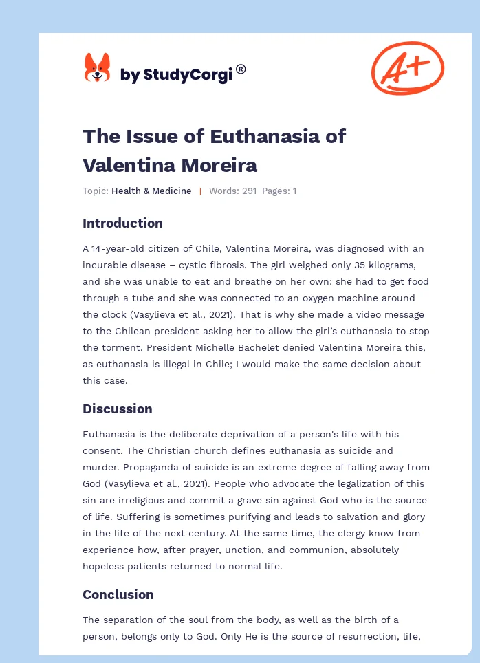 The Issue of Euthanasia of Valentina Moreira. Page 1