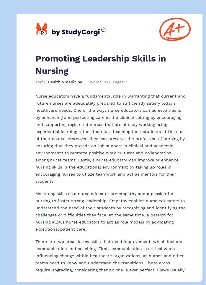 Promoting Leadership Skills in Nursing. Page 1