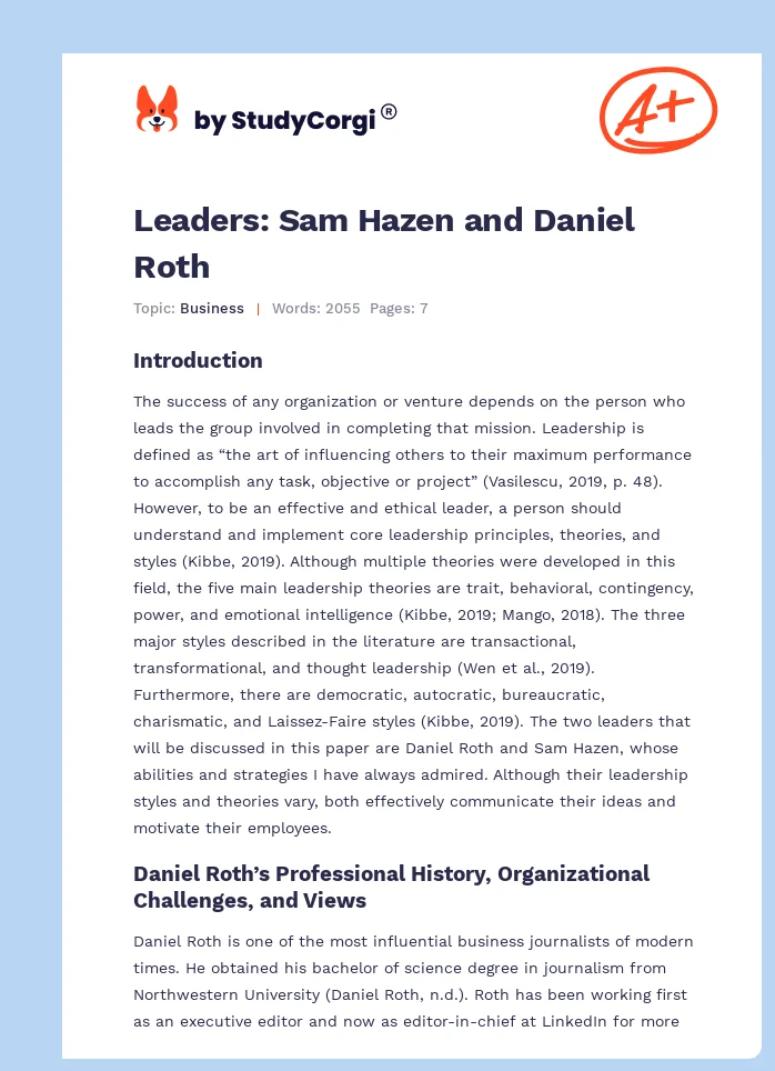 Leaders: Sam Hazen and Daniel Roth. Page 1