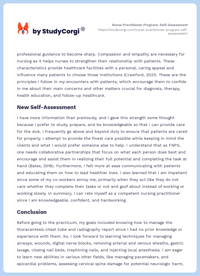 Nurse Practitioner Program: Self-Assessment. Page 2