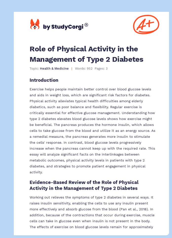 Role of Physical Activity in the Management of Type 2 Diabetes. Page 1