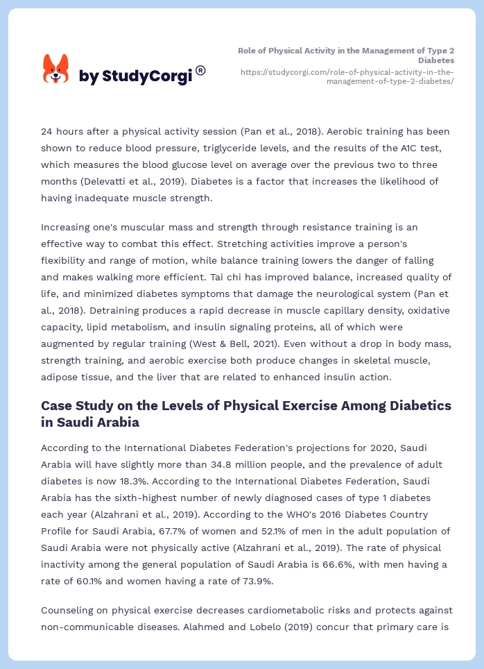 Role of Physical Activity in the Management of Type 2 Diabetes. Page 2