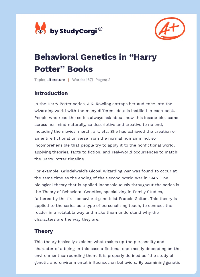 Behavioral Genetics in “Harry Potter” Books. Page 1