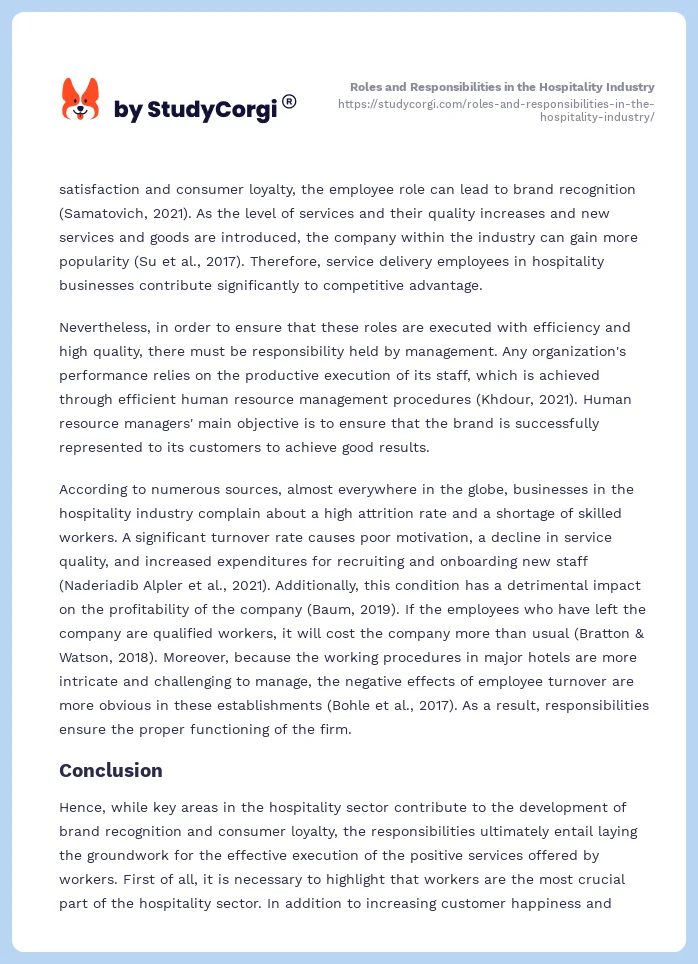 Roles and Responsibilities in the Hospitality Industry. Page 2