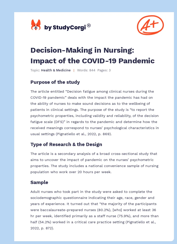 Decision-Making in Nursing: Impact of the COVID-19 Pandemic. Page 1