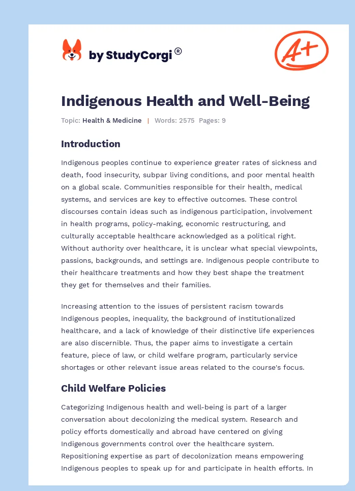 Indigenous Health and Well-Being. Page 1