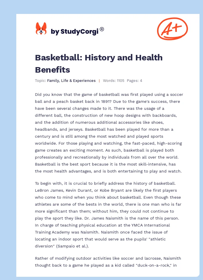 Basketball: History and Health Benefits. Page 1
