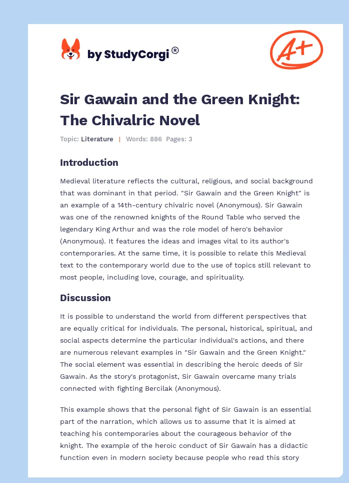 Sir Gawain and the Green Knight: The Chivalric Novel. Page 1