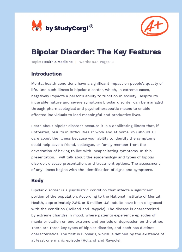 Bipolar Disorder: The Key Features. Page 1
