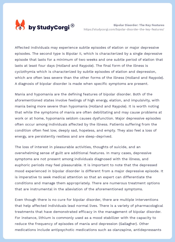 Bipolar Disorder: The Key Features. Page 2