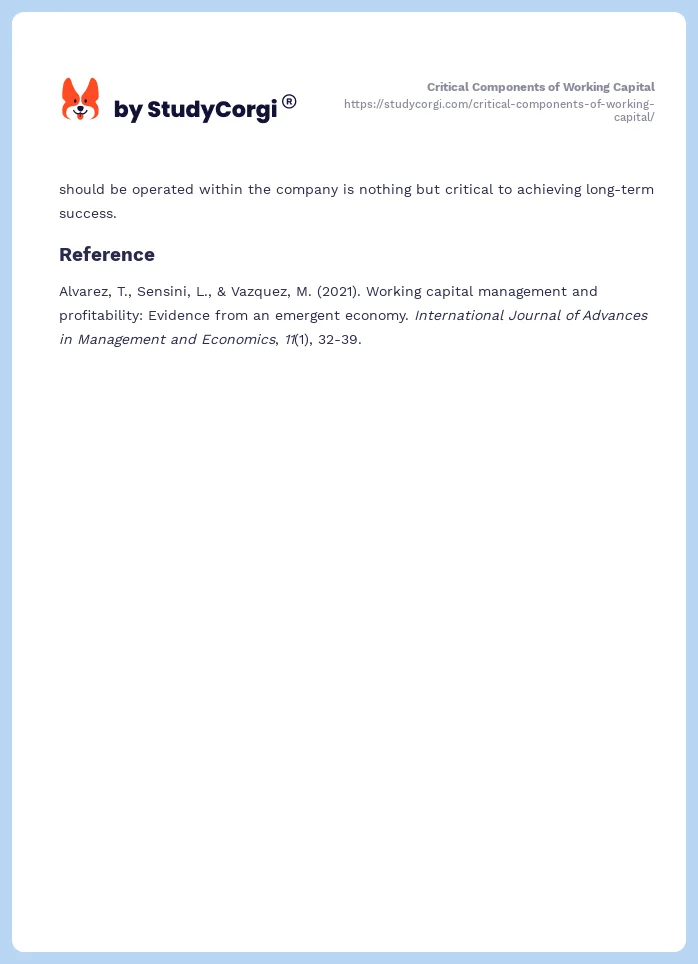 Critical Components of Working Capital. Page 2