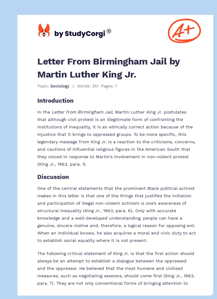 Letter From Birmingham Jail by Martin Luther King Jr.. Page 1