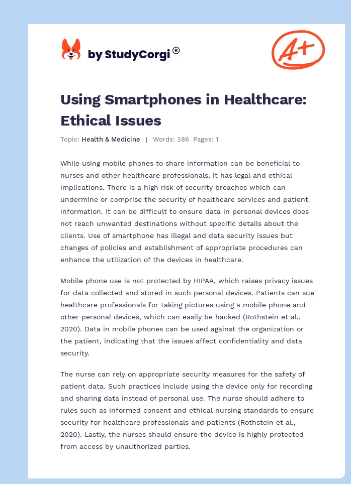Using Smartphones in Healthcare: Ethical Issues. Page 1