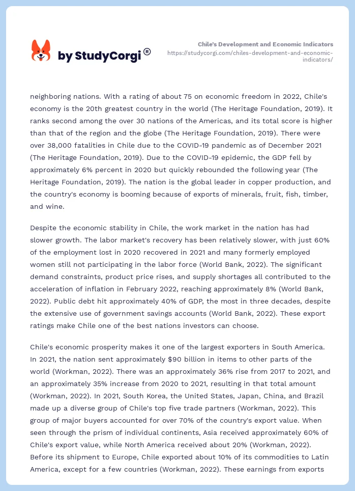 Chile’s Development and Economic Indicators. Page 2