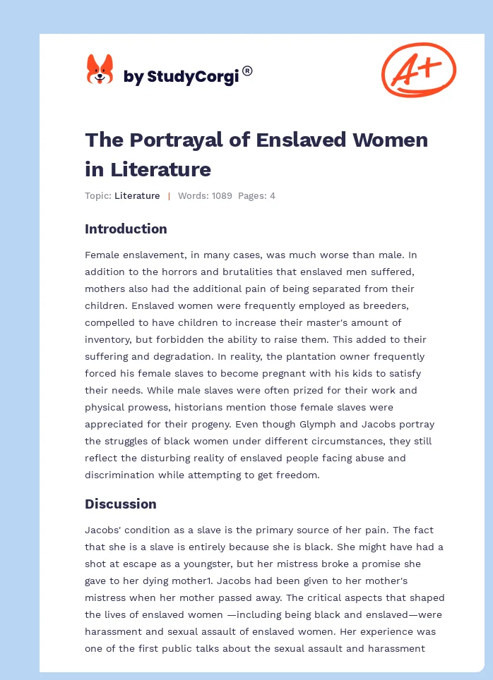 The Portrayal of Enslaved Women in Literature. Page 1