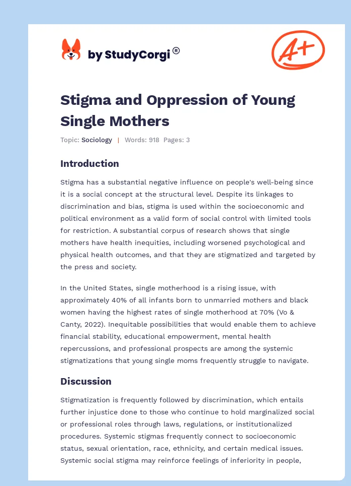 Stigma and Oppression of Young Single Mothers. Page 1