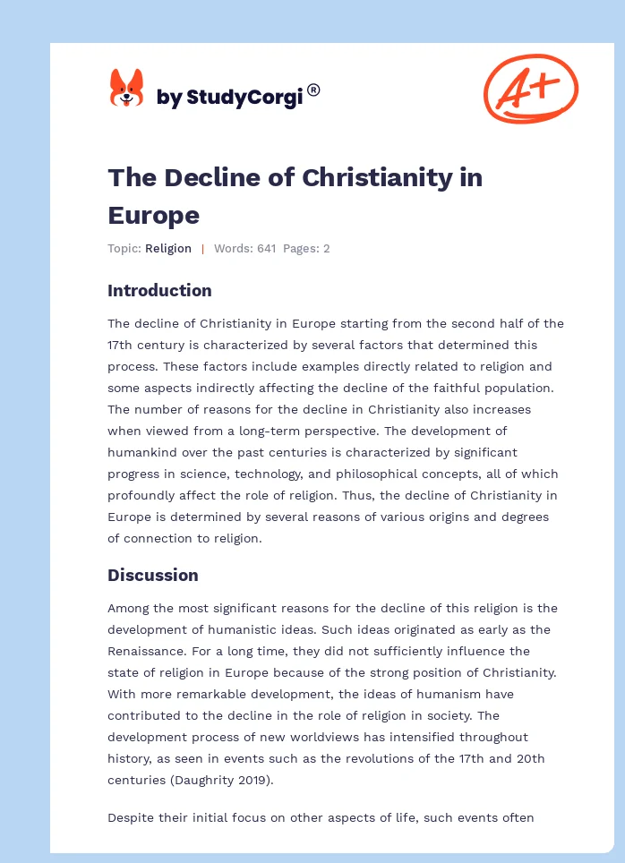 The Decline of Christianity in Europe. Page 1