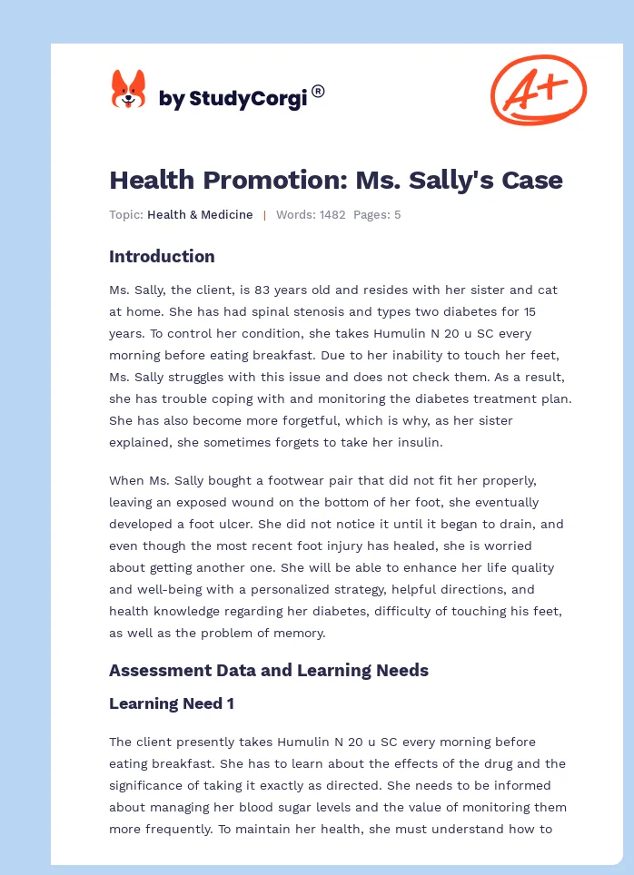 Health Promotion: Ms. Sally's Case. Page 1