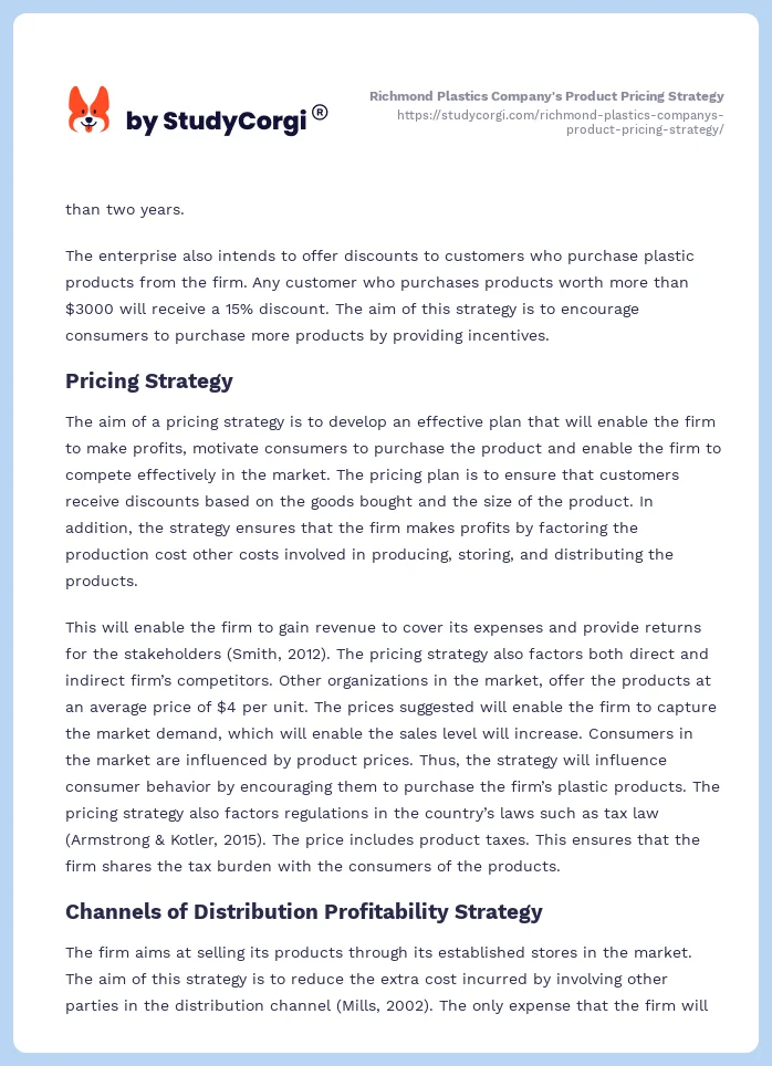 Richmond Plastics Company's Product Pricing Strategy. Page 2
