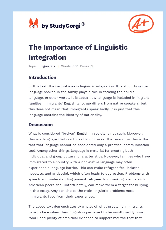 The Importance of Linguistic Integration. Page 1