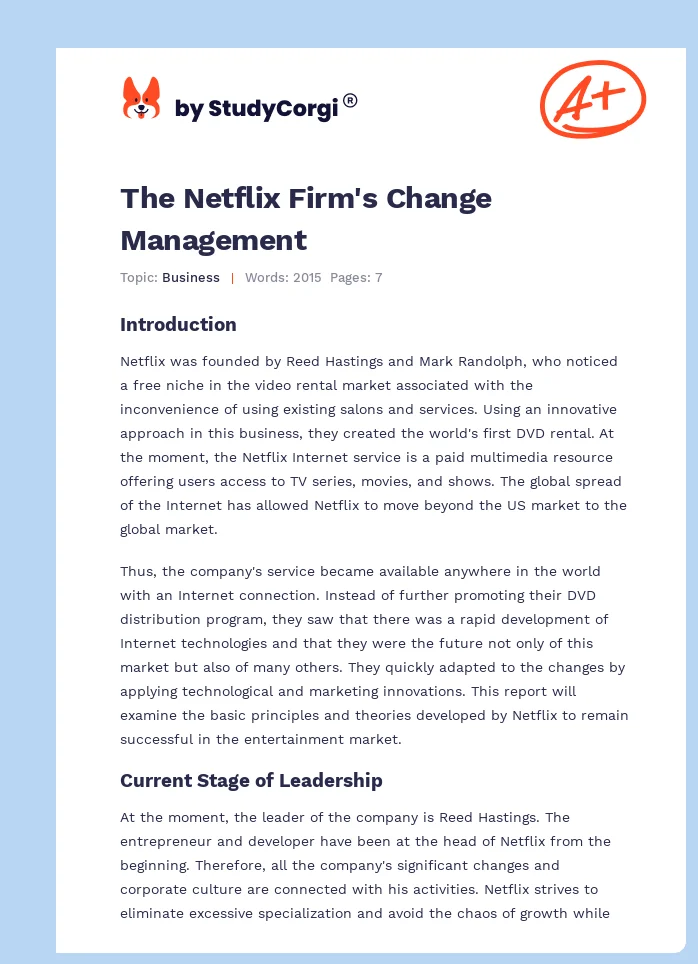 The Netflix Firm's Change Management. Page 1