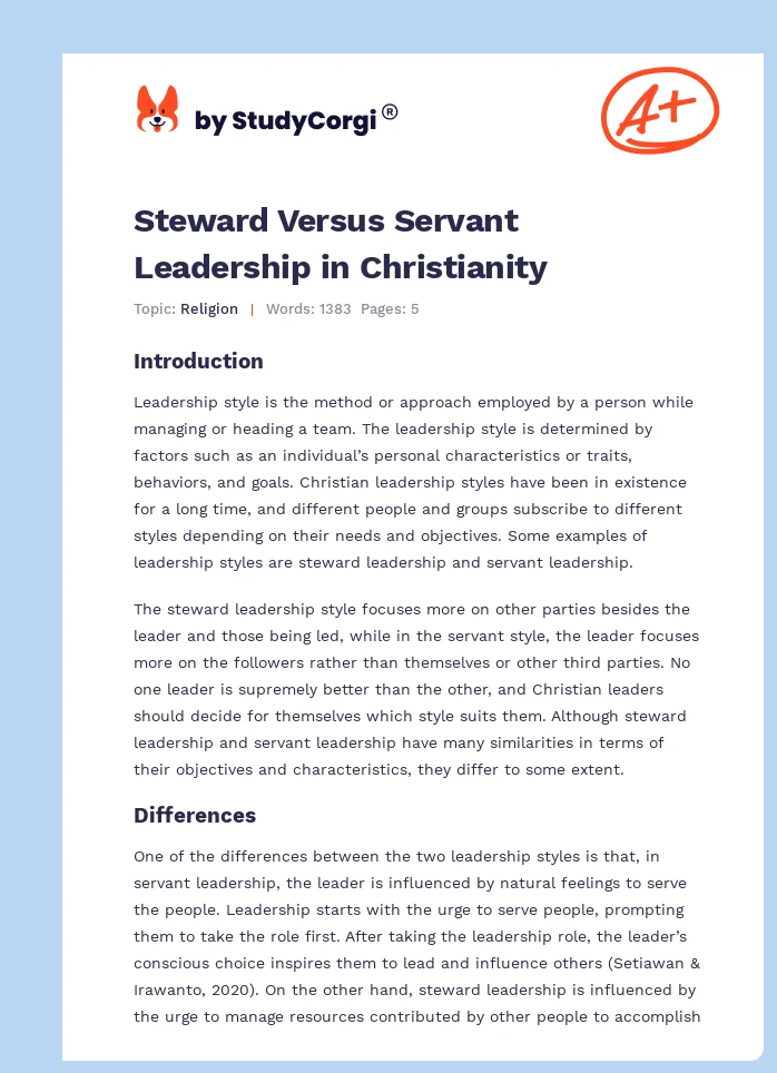 Steward Versus Servant Leadership in Christianity. Page 1