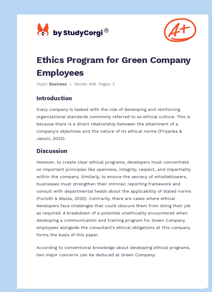 Ethics Program for Green Company Employees. Page 1