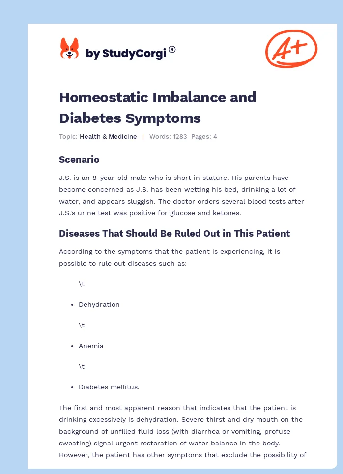 Homeostatic Imbalance and Diabetes Symptoms. Page 1