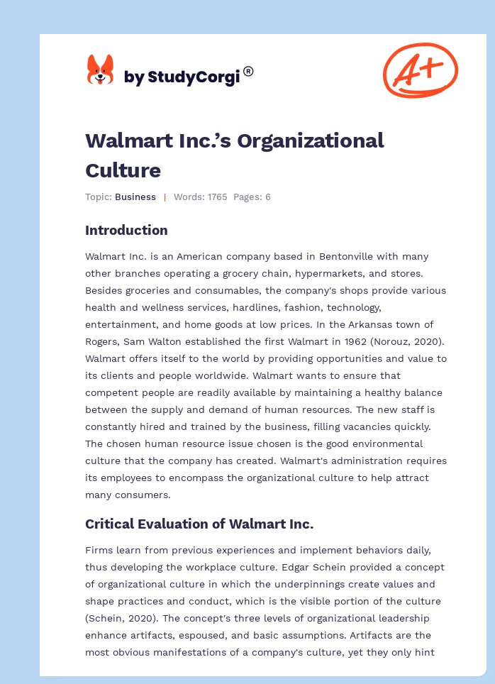 Walmart Inc.’s Organizational Culture. Page 1