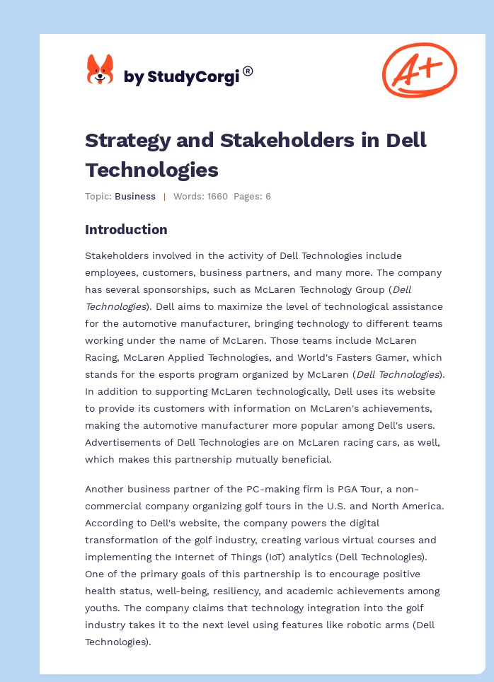 Strategy and Stakeholders in Dell Technologies. Page 1