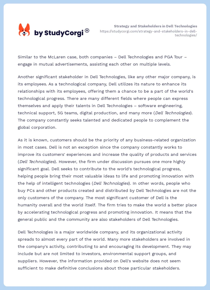 Strategy and Stakeholders in Dell Technologies. Page 2