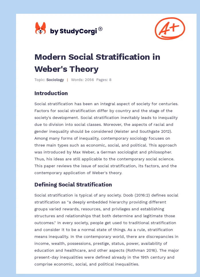Modern Social Stratification in Weber's Theory. Page 1