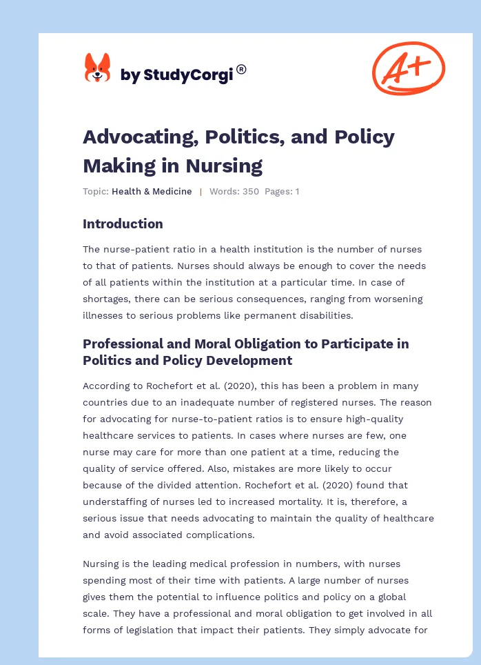 Advocating, Politics, and Policy Making in Nursing. Page 1
