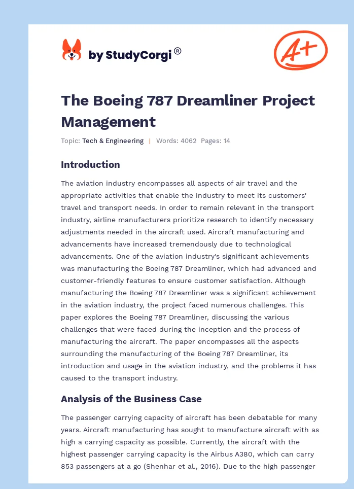 The Boeing 787 Dreamliner Project Management. Page 1
