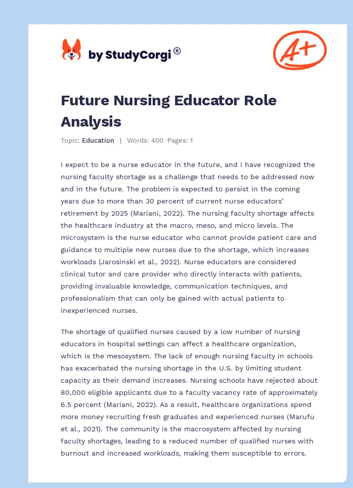 Future Nursing Educator Role Analysis. Page 1