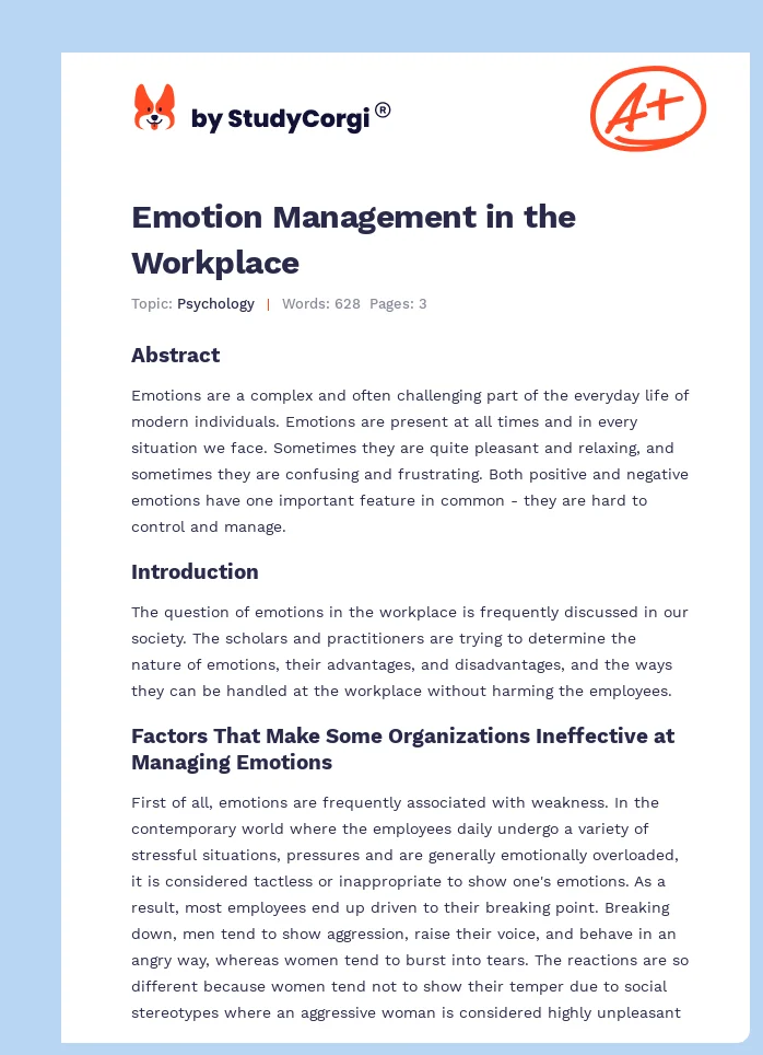 Emotion Management in the Workplace. Page 1