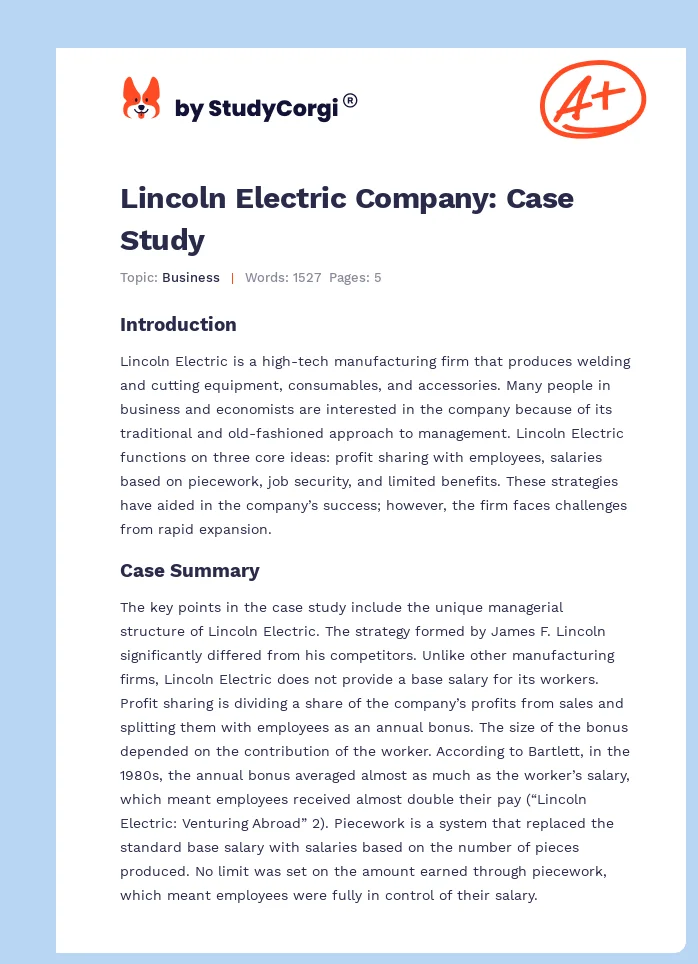 Lincoln Electric Company: Case Study. Page 1