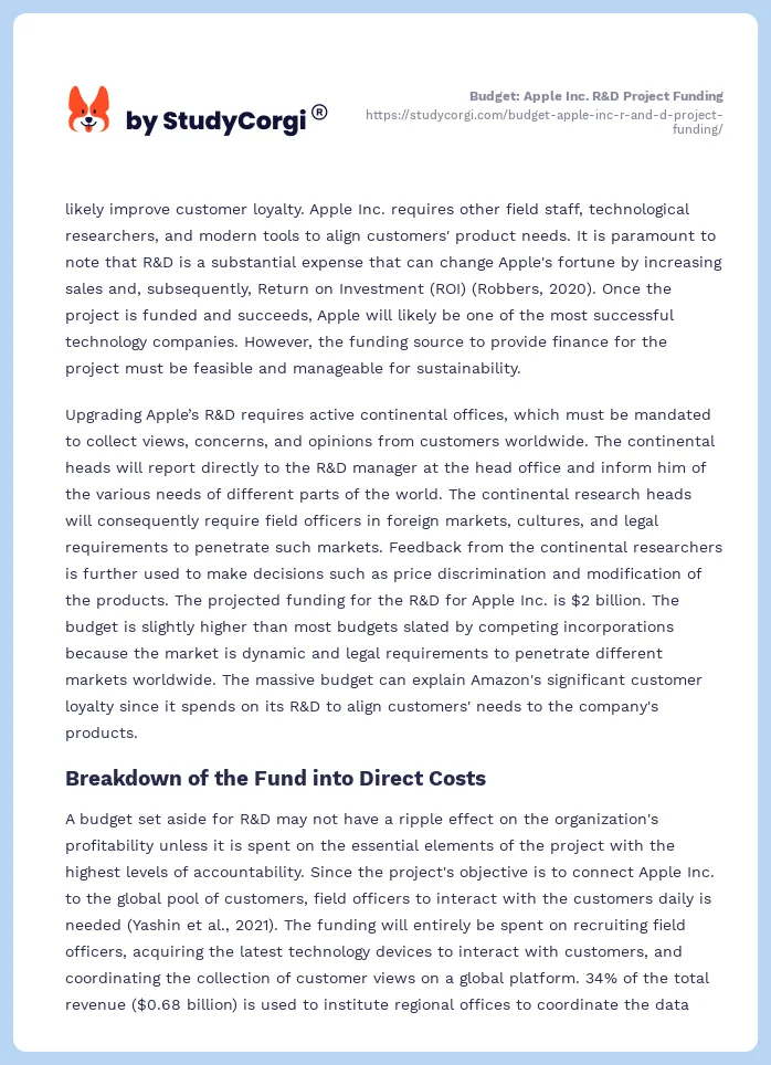 Budget: Apple Inc. R&D Project Funding. Page 2