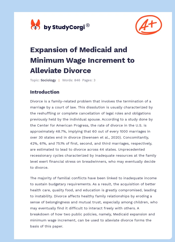 Expansion of Medicaid and Minimum Wage Increment to Alleviate Divorce. Page 1