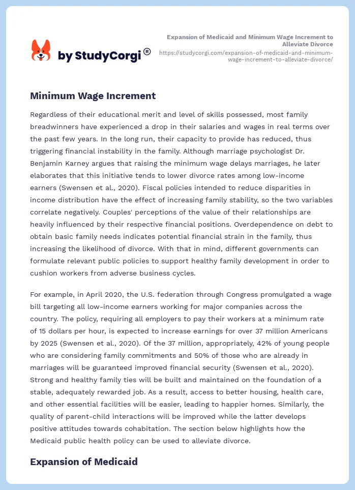 Expansion of Medicaid and Minimum Wage Increment to Alleviate Divorce. Page 2