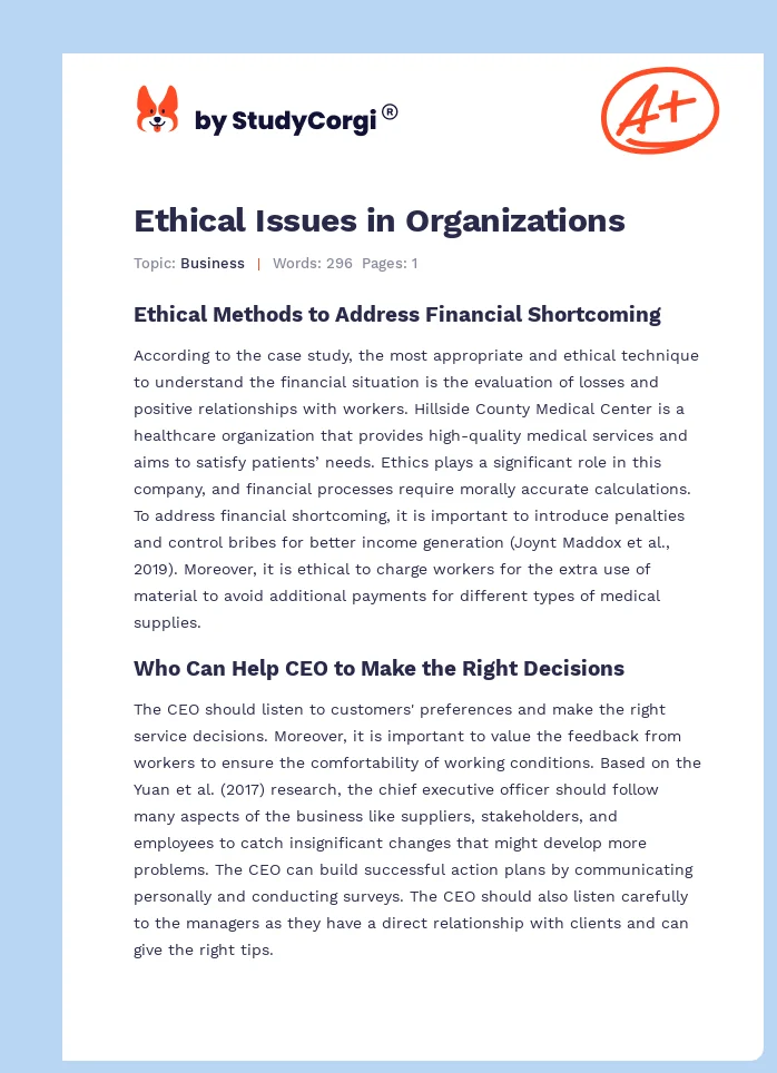 Ethical Issues in Organizations. Page 1