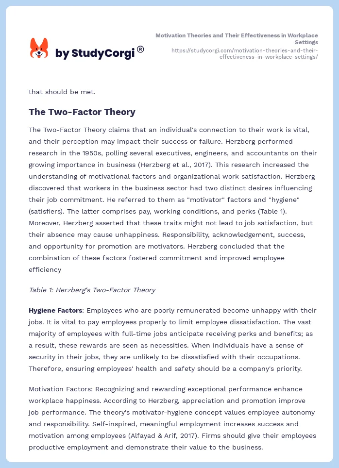 Motivation Theories and Their Effectiveness in Workplace Settings. Page 2