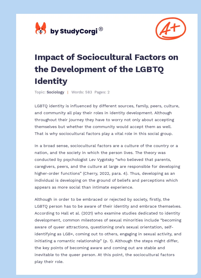 Impact of Sociocultural Factors on the Development of the LGBTQ Identity. Page 1