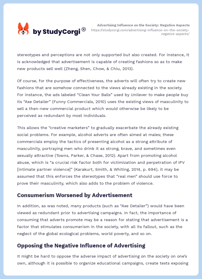 Advertising Influence on the Society: Negative Aspects. Page 2
